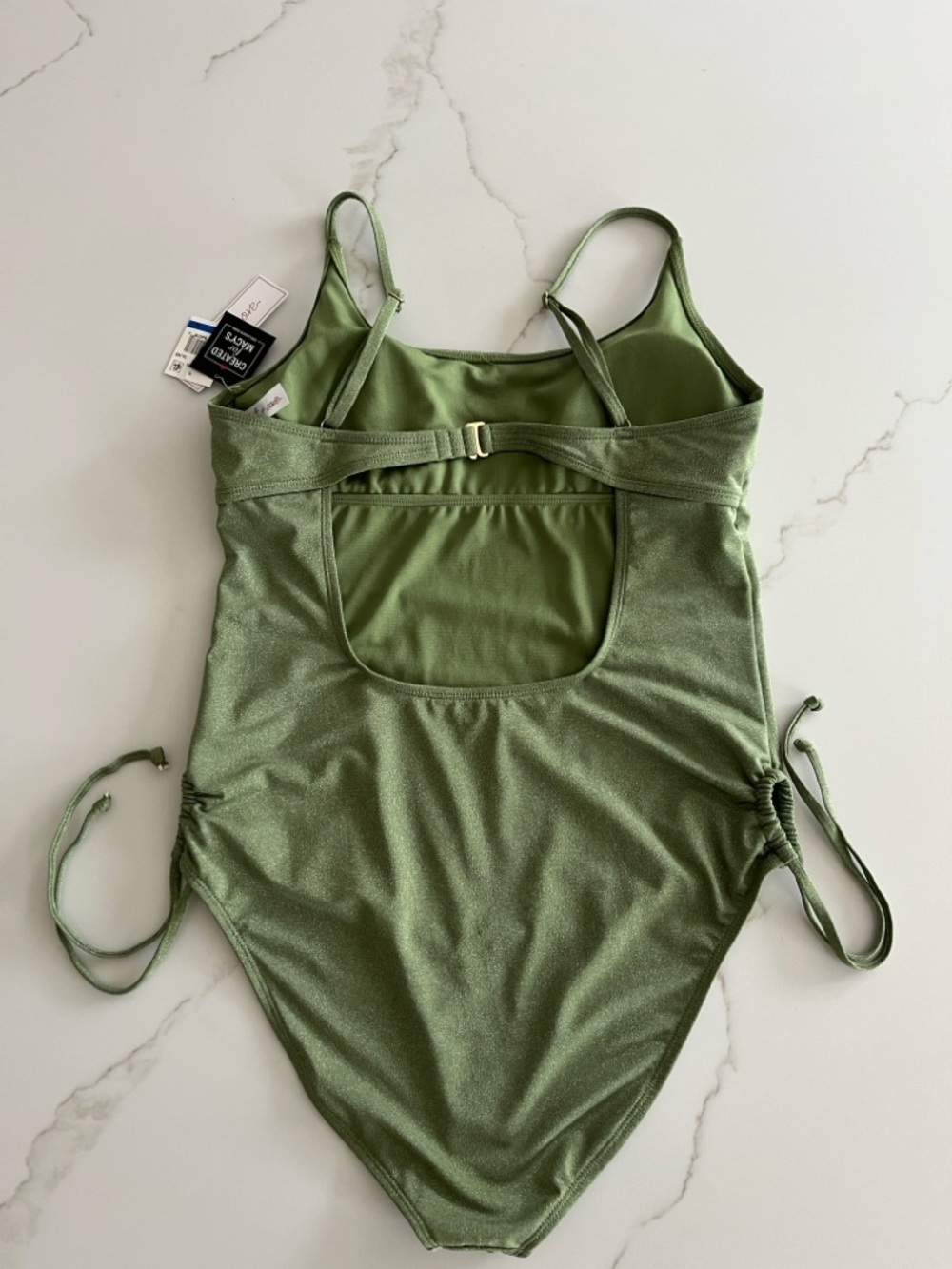 Salt + Cove Lurex Shimmer Green One-Piece Swimsuit with Side Drawstrings XL - Picture 5 of 9